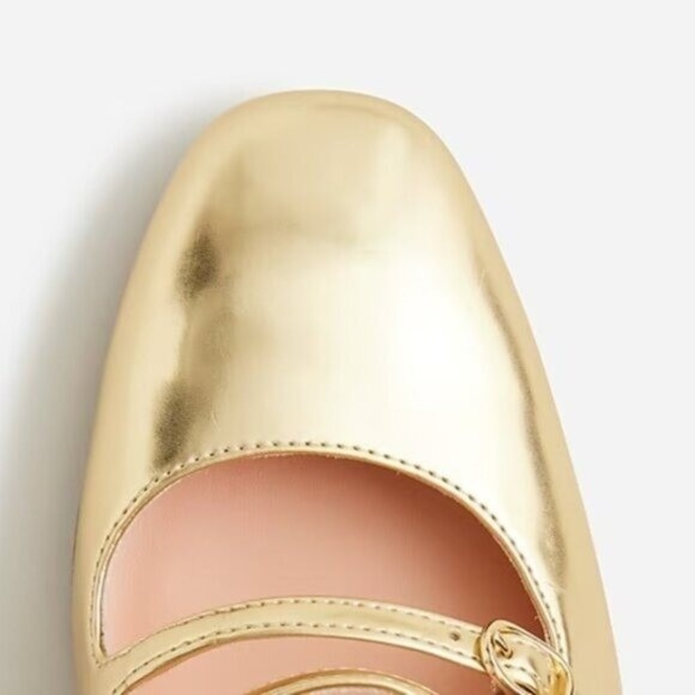 J.Crew Gold Metallic Leather Multi-Strap Mary Jane Block Heel Pumps | Size 8 - Picture 2 of 12